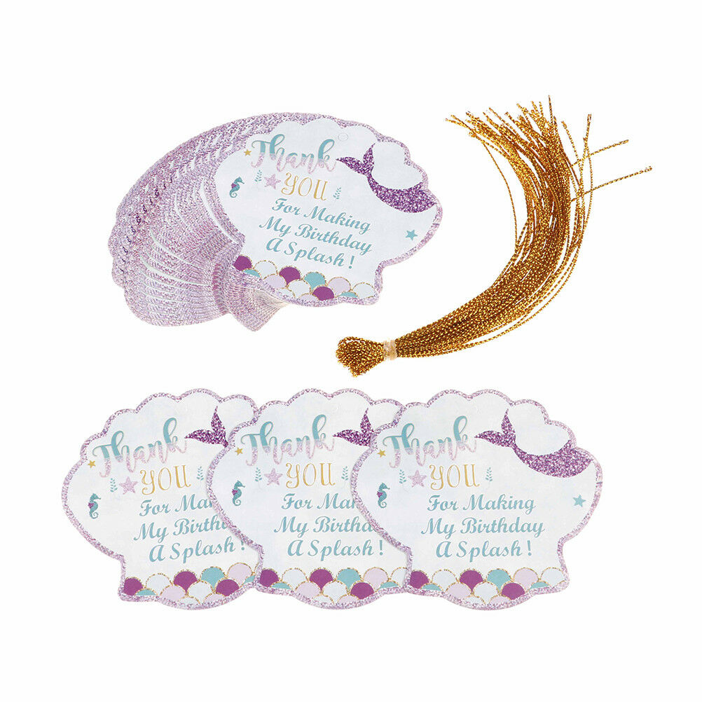 24pcs Thank You Tags Mermaid Shell Tags with String Gift Box Packaging Lab.l8