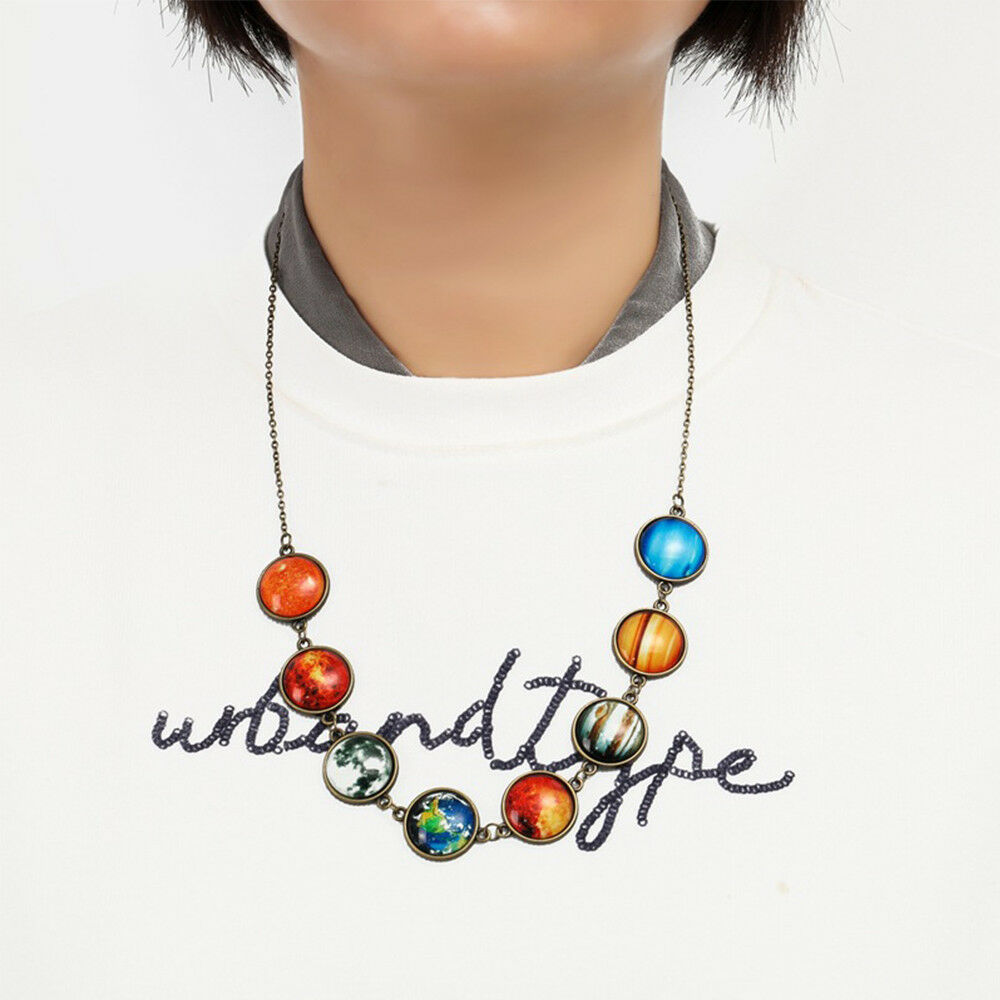 Trendy Solar System Necklace Eight Planet Universe Galaxy Necklace Jewelry Gift
