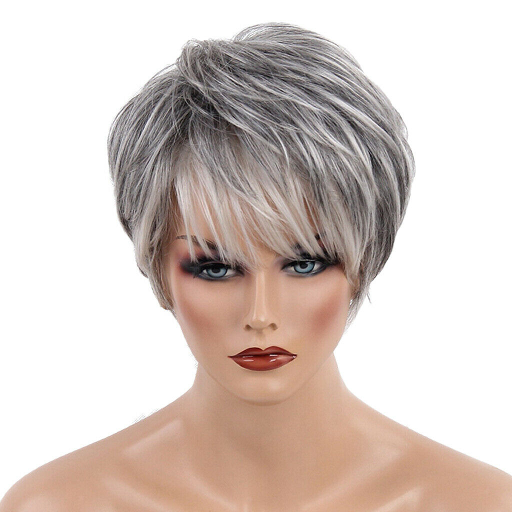 MagiDeal Fashion Lady Gray Short Human Hair Wigs Full Natural