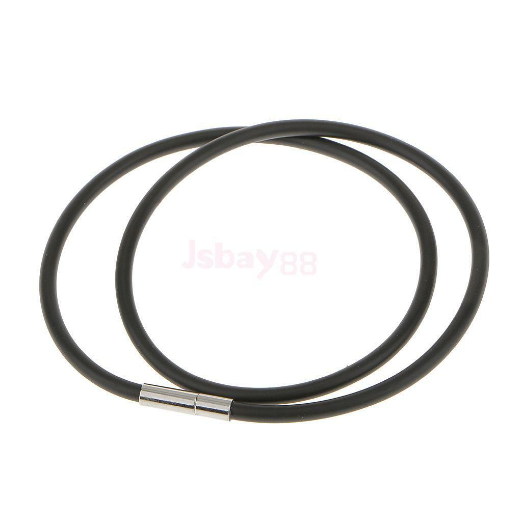 2PCs 3mm Black Rubber Stainless Steel Cord Chain Choker Necklace 16" & 18"