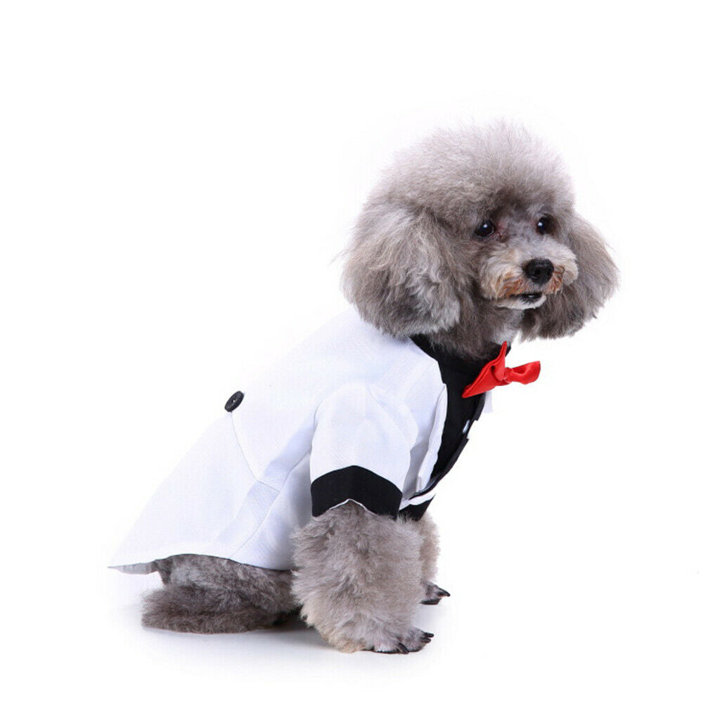 Pet Small Dog Clothes, Puppy Stylish Suit Bow Tie Costume, Wedding Shirt White S
