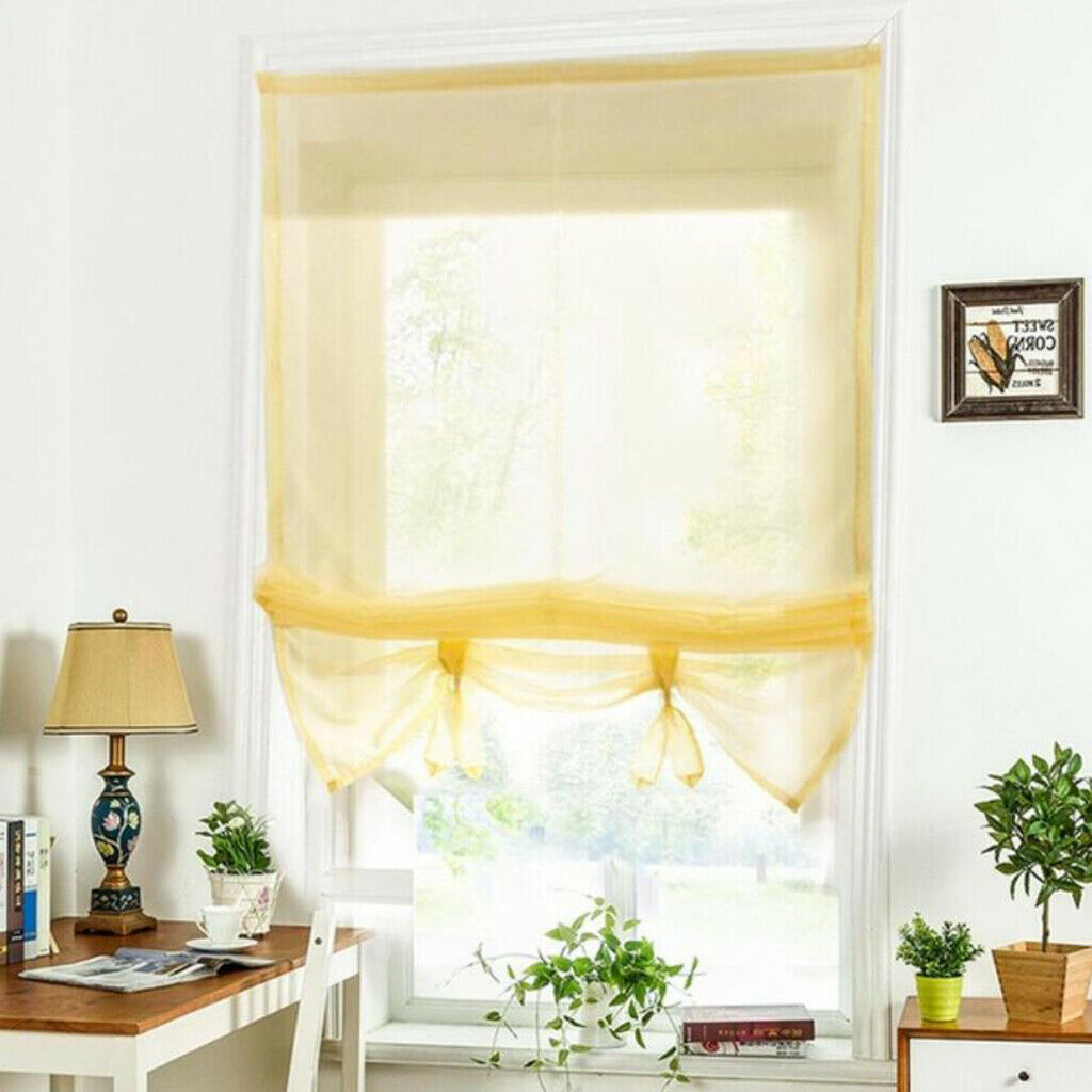 Roman Curtain, Tie Up Shade, Rod Pocket Window Valances Yellow 140x155cm