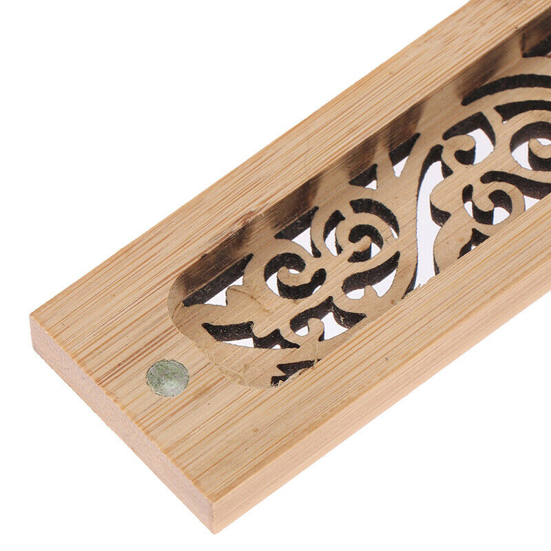 1Pc Bamboo Wood Incense Stick Holder Burning Joss Insence Box Burner Ash .l8