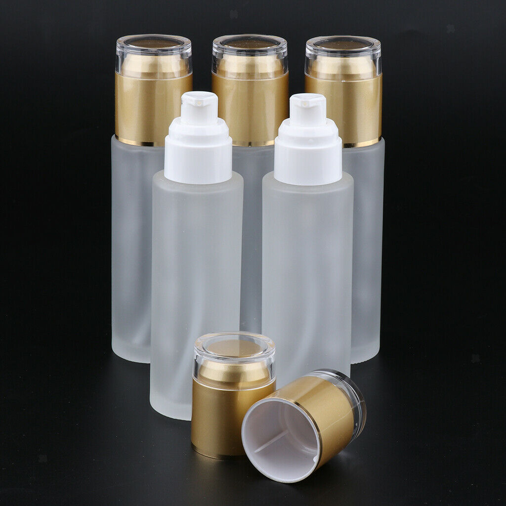 5Pcs Glass Pump Bottle Refillable Cosmetic Container Leak Proof 80ml  Golden