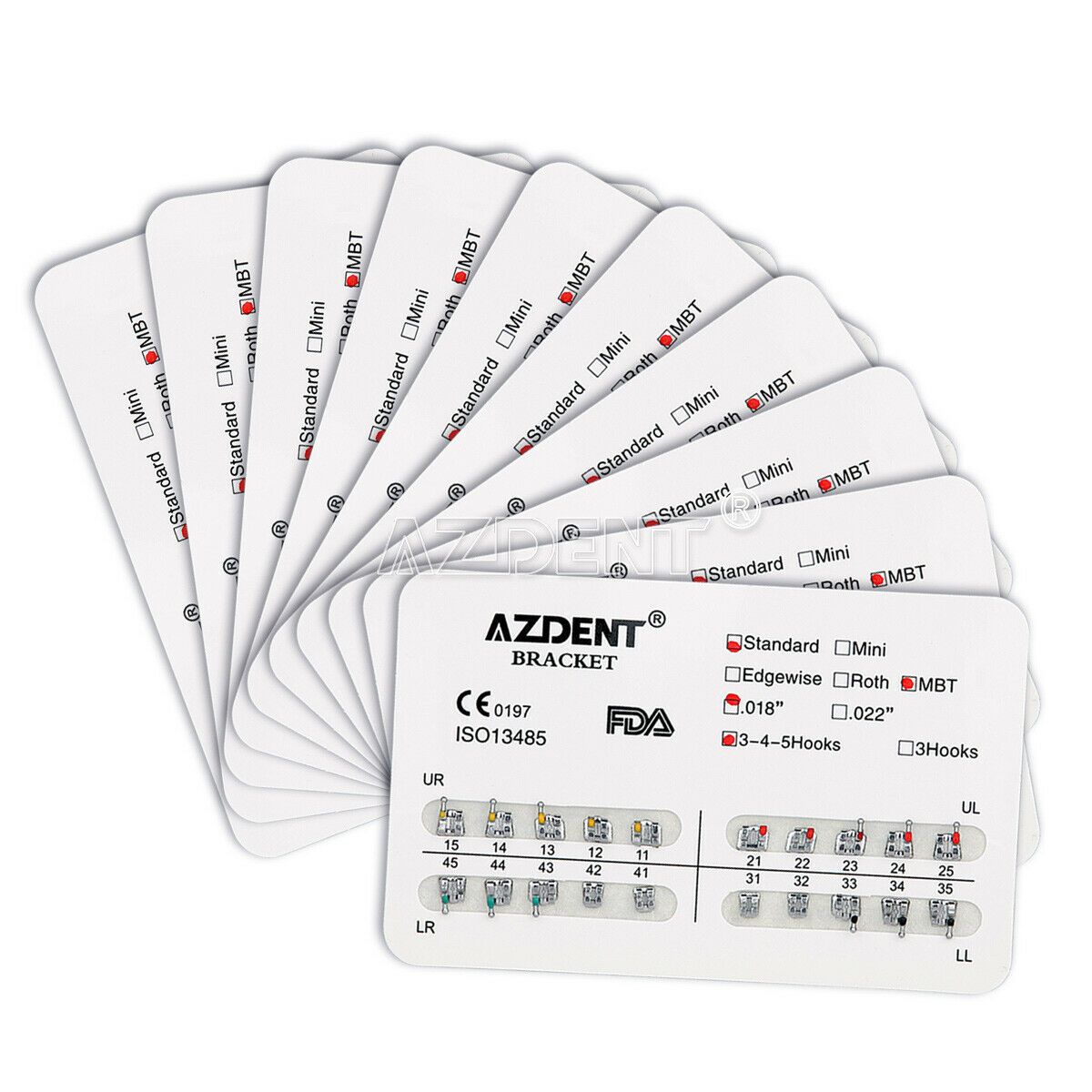 20X 20pcs/pack Dental Orthodontic Brackets Standard MBT 018 Hooks 3 4 5 Metal