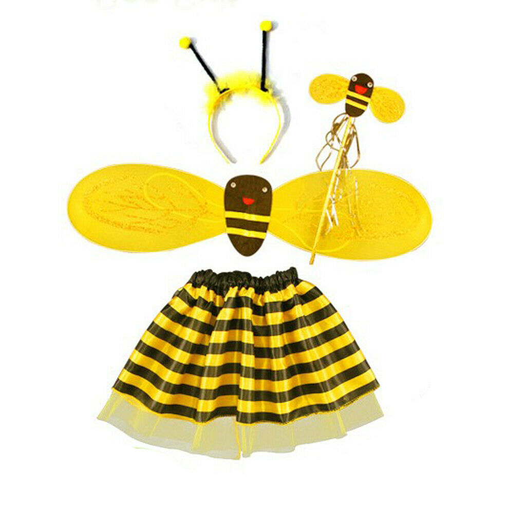 Girls Bumble Bee Costume Fairy Party Fancy Dress Halloween Outfit Wing Set