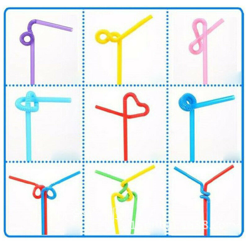 100PCS Straw Disposable Long Multi-Color Flexible Drinking Straws Bar Party
