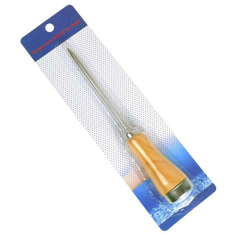 Single Fork Halberd Ice Breaker with Wooden Handle Metal Cover Stainless Steel