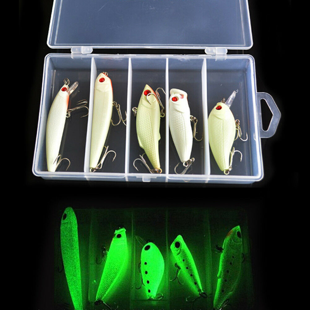 Fishing Lure Bait Kit Luminous VIBper Crank Minnow Pencil Glow Lures 5X L JB BU