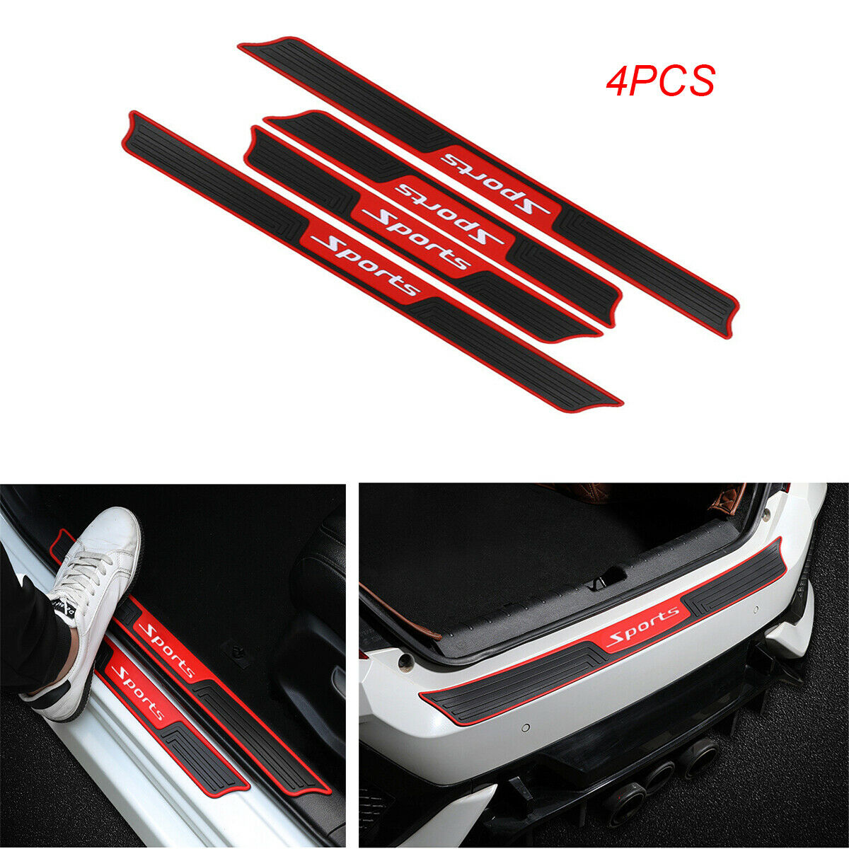 4PCS Universal Car Rear Bumper Anti-slip Mat Door sill Anti-scratch Strip Black
