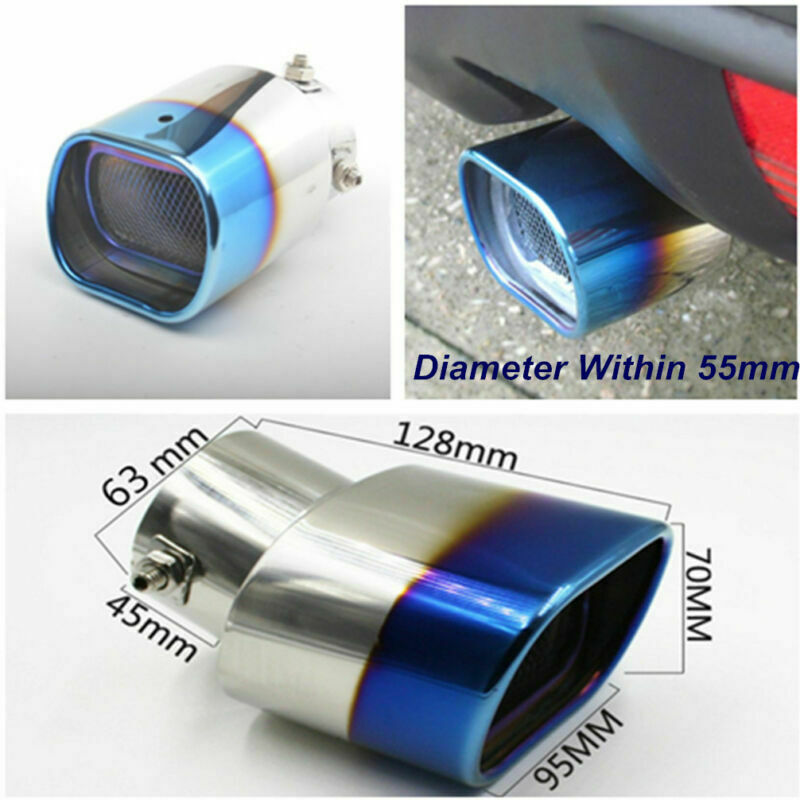 Blue Grilled Square Tube Auto Car SUV Exhaust Pipe Tip Tail Muffler Exhaust Pipe