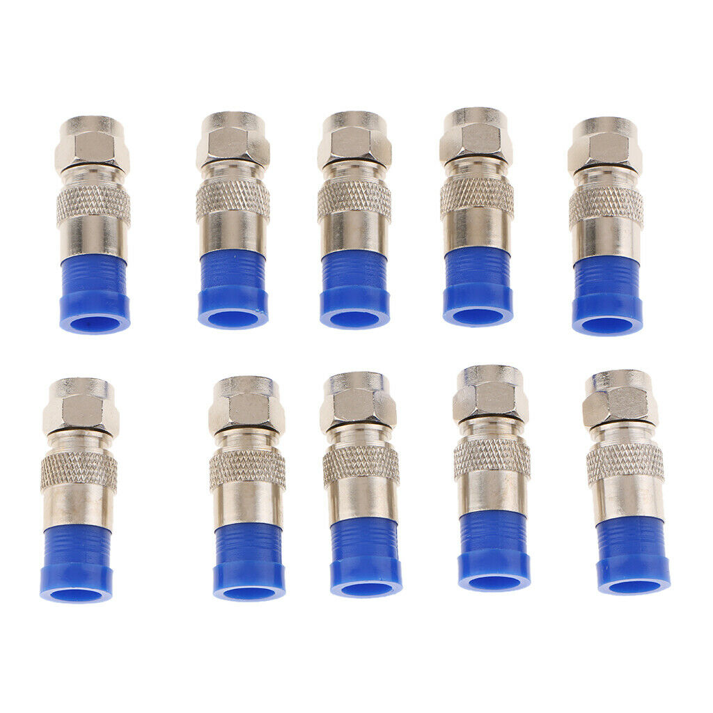 10Pcs RG6 Quad Shield Coaxial F Connector Adapter Compression Fittings Blue