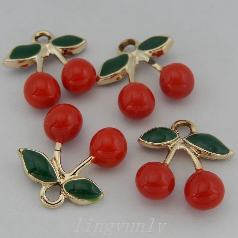 50333 Colorful Tone Copper Charming Cherry Pendants Charms Findings Crafts 6pcs