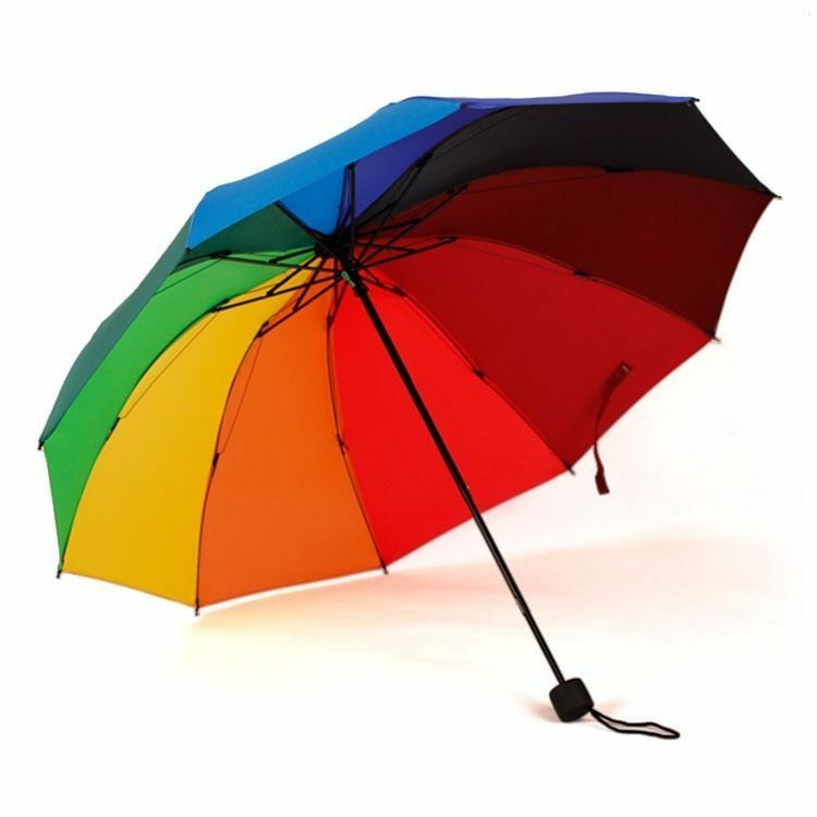 Women Girls Rainbow Color Folding Umbrella Anti-UV Parasol Wedding Party Favor