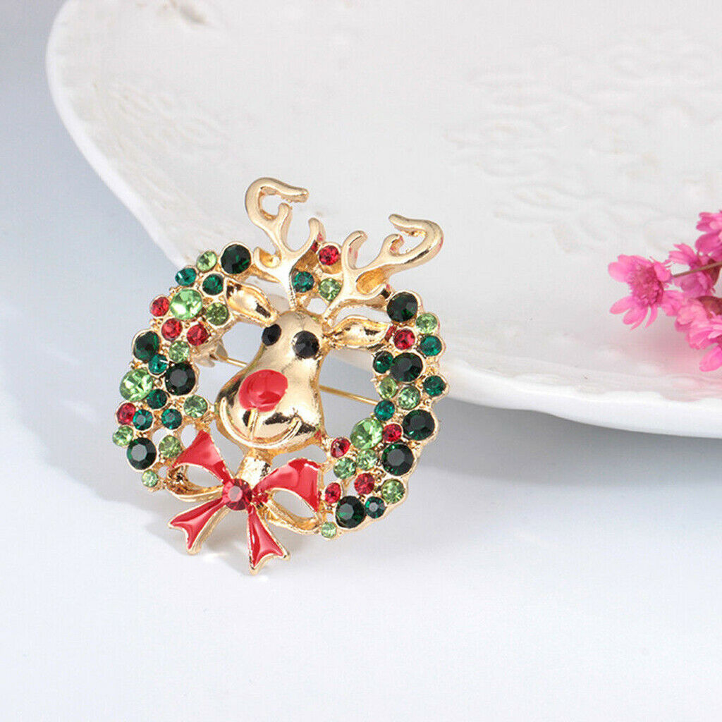 Cute Crystal Christmas Elk Brooch Pin Xmas Party Ornaments Gift Xmas Corsage