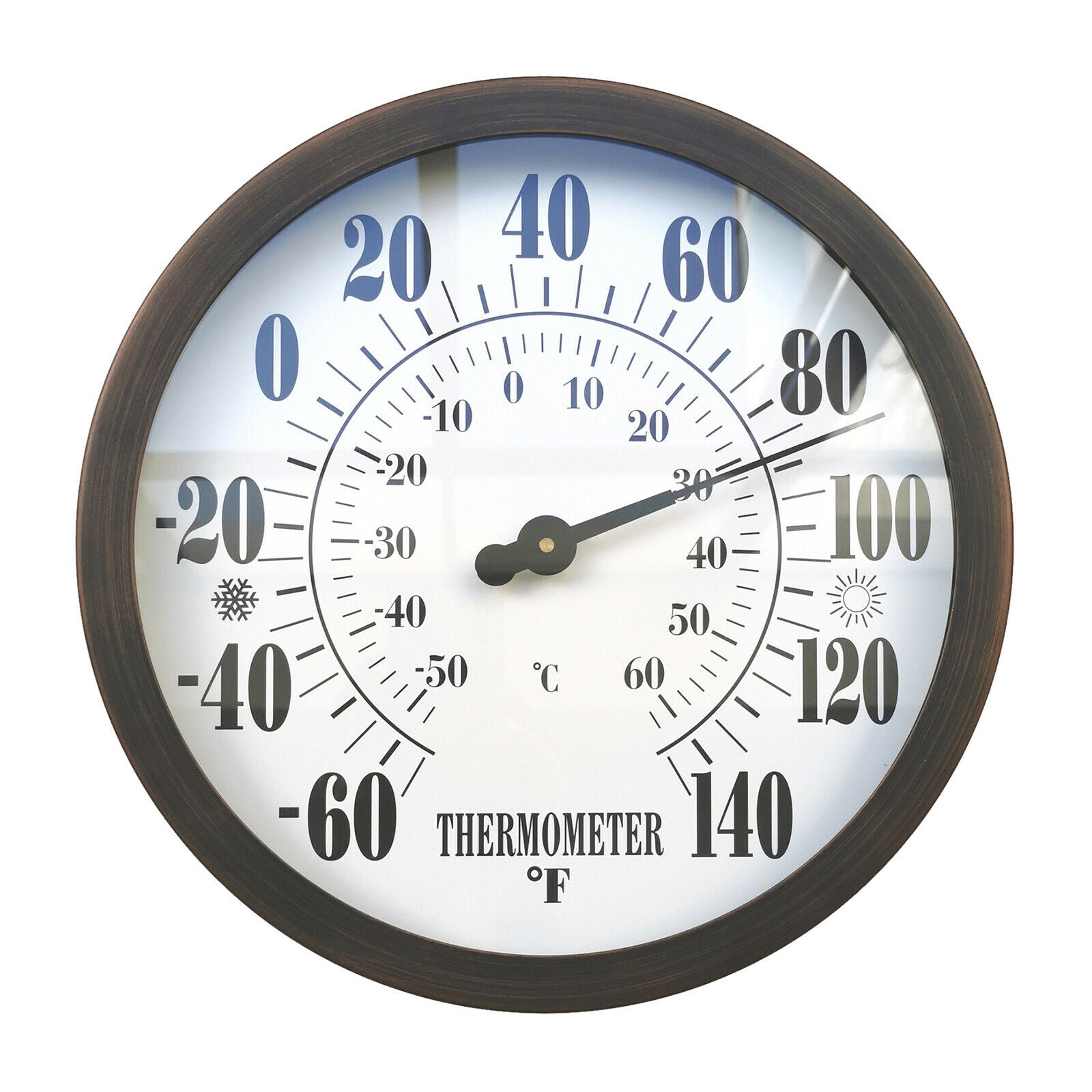 12" Round Indoor Dial Thermometer Meter for Patio Home Garden Wall-Mounted