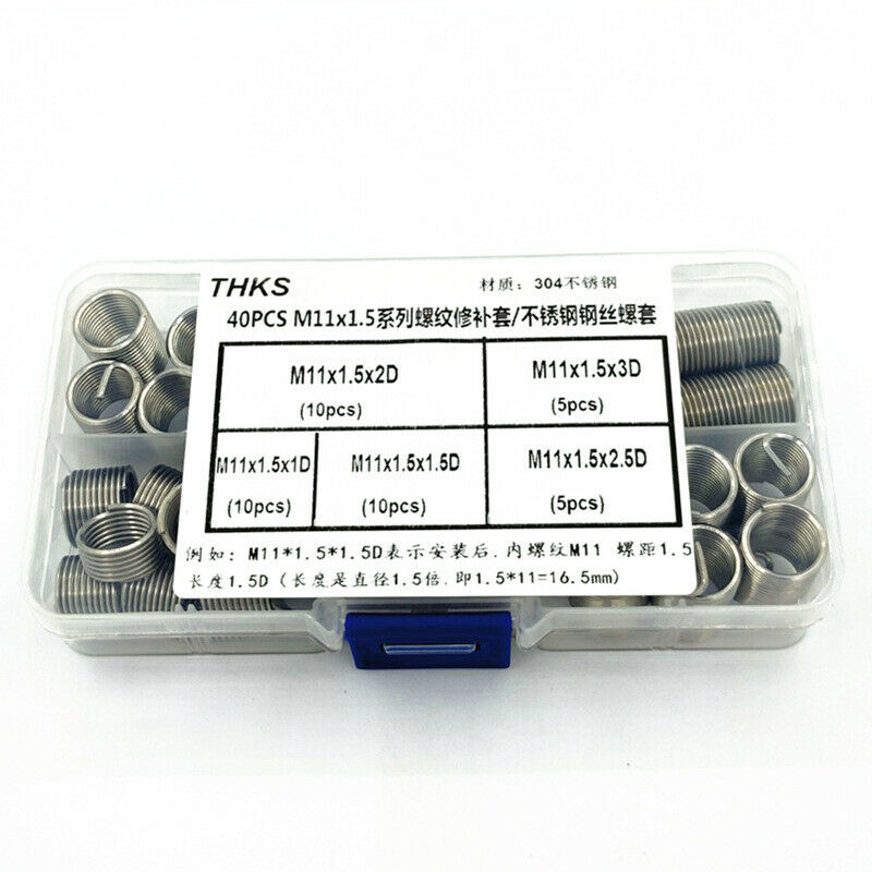40Pcs Stainless Steel Threaded Repair Casing Threaded Sheath Wire Threaded Inser