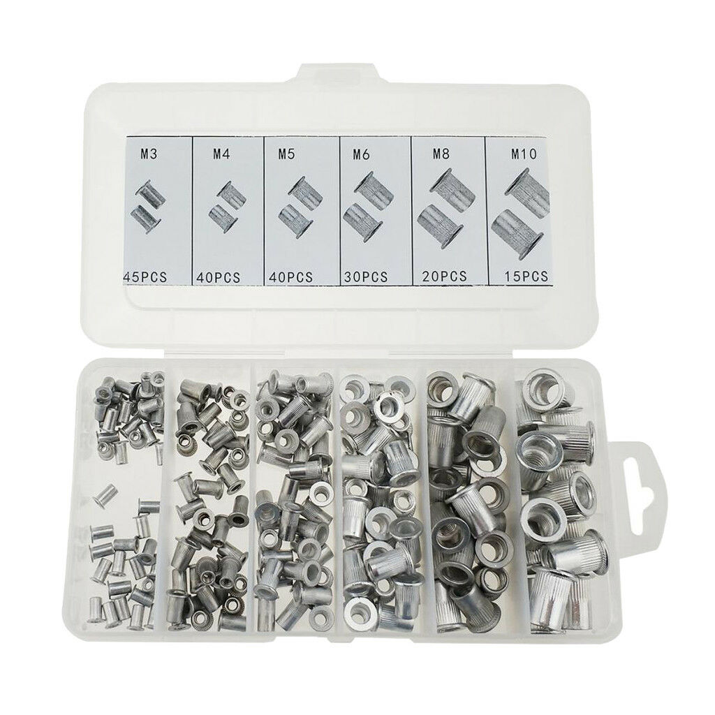 190Pcs Rivet Nut Flat Head Threaded Insert M3 M4 M5 M6 M8 M10 Assortment