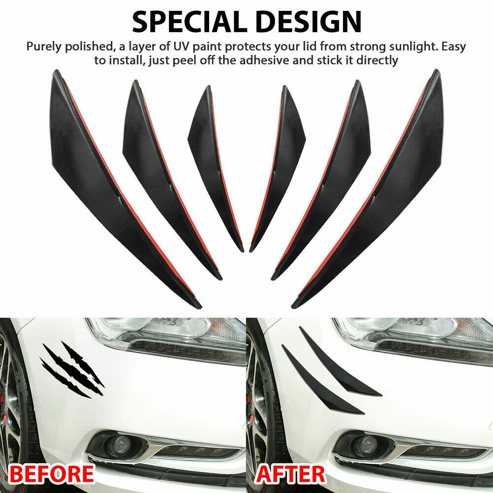 6pcs/set Car Front Bumper Lip Decoration Canards Diffuser Splitter Body Spoiler