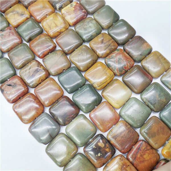 1 Strand 14x5mm Natural Picasso Jasper Square Spacer Loose Beads 15.5inch HH8947