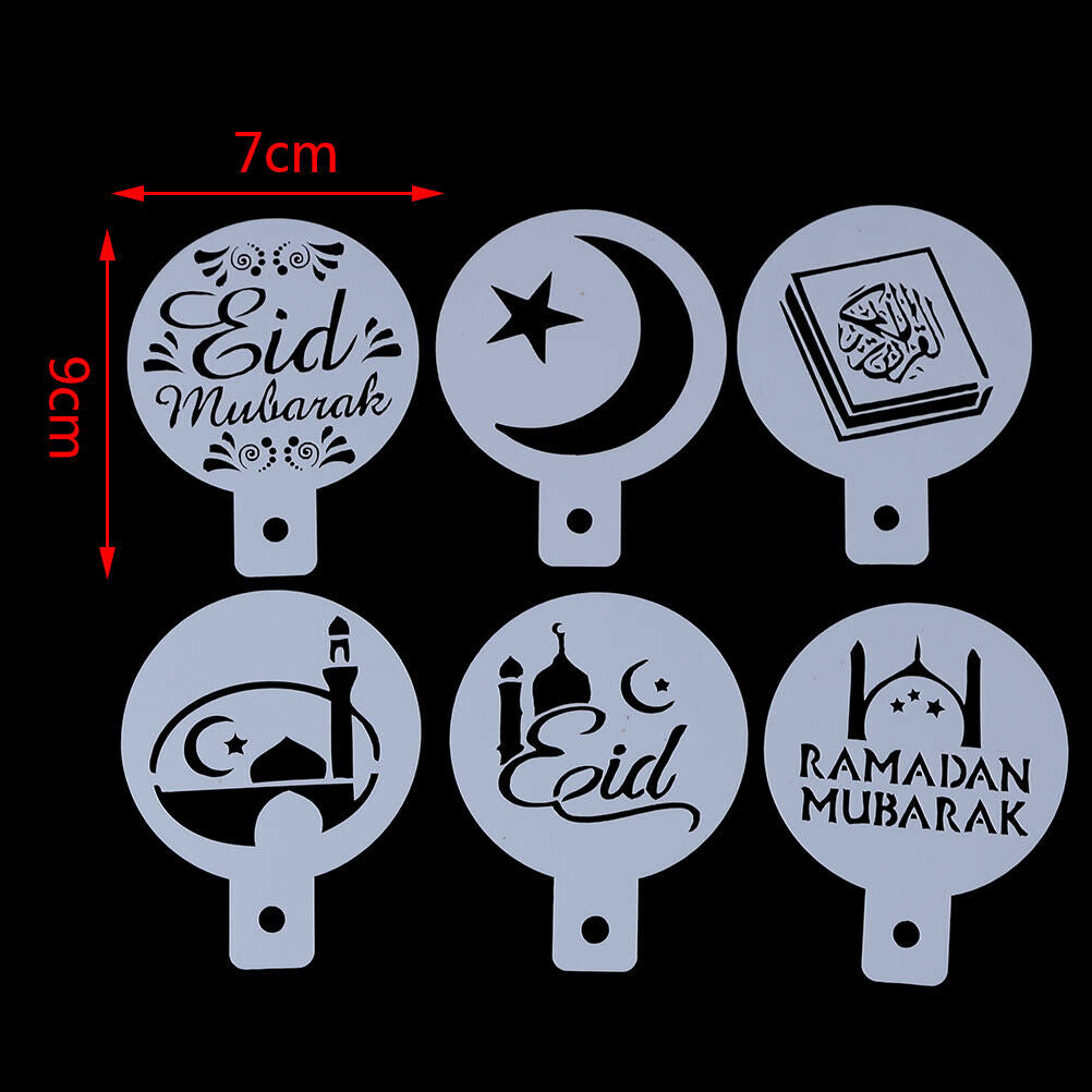 6x Eid Mubarak Coffee Stencil DIY Ramadan Coffee Printing Template Cake D.l8