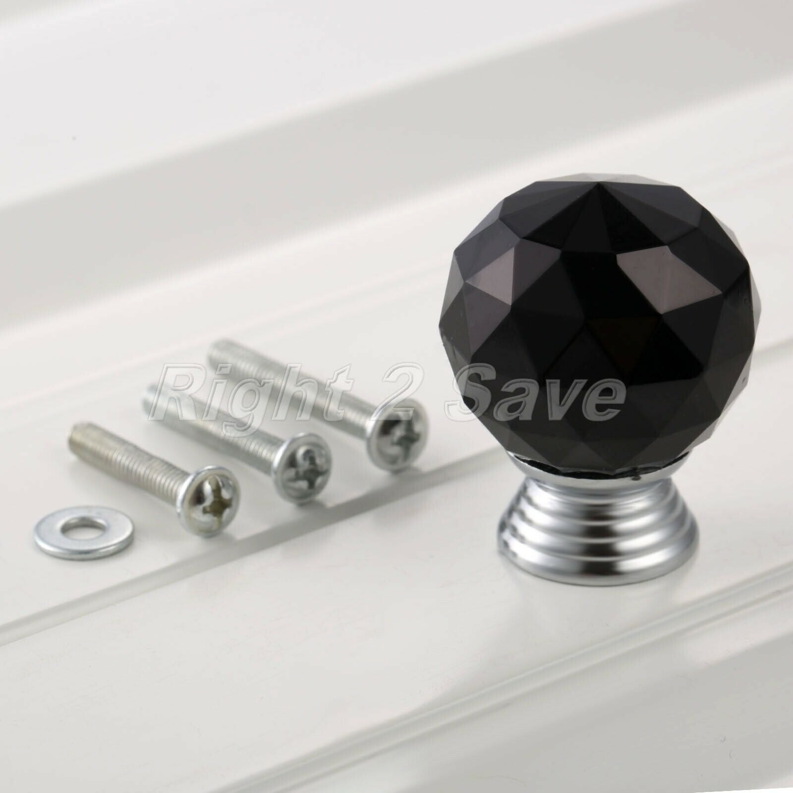Round Crystal Glass 30mm Knob Pull Chest Cabinet Furniture Door Handle Black