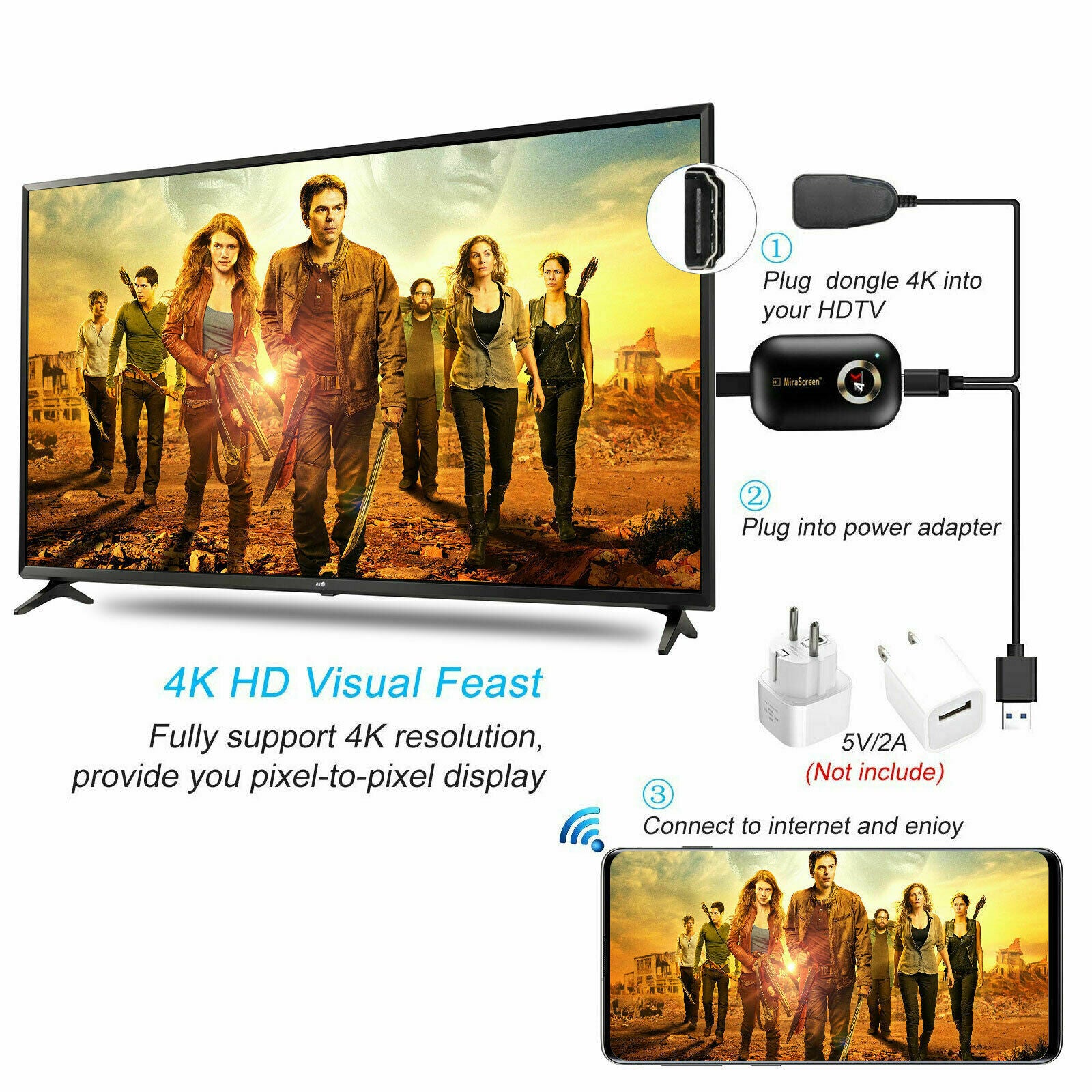 G9 True 4K TV Stick TV Streamer Display HDM WiFi Wireless Dongle Receiver CA