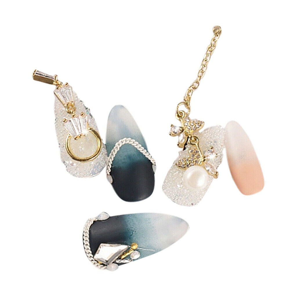 Lots 5 DIY Decorative Beads Gem Alloy Chain Lines Shiny Nail Charms Pendants