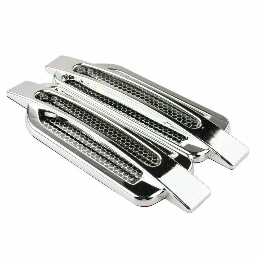 Pair Chrome Car Bonnet Air Intake Flow Side Fender Vent Hood Scoop Door Cover