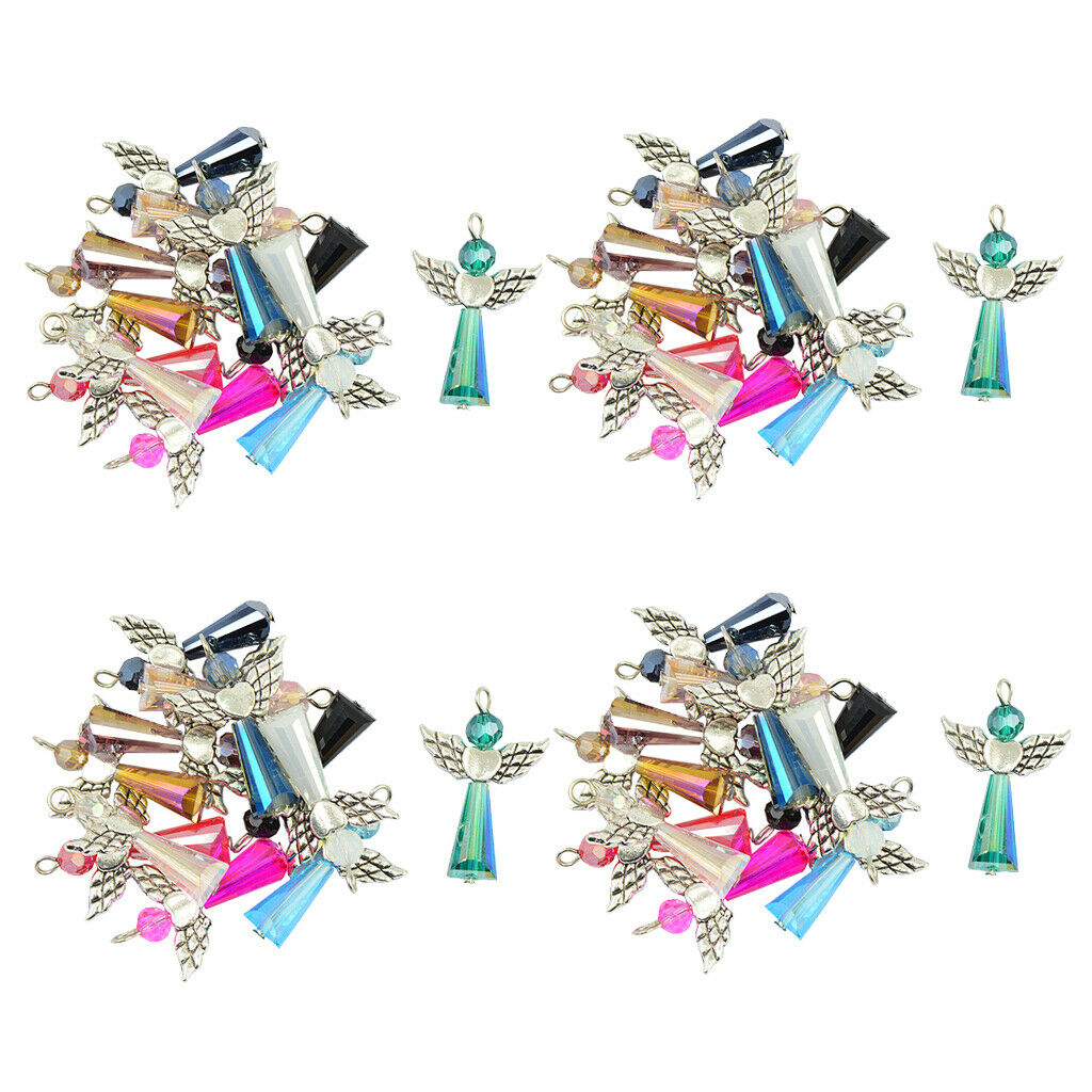 48 Angel Wings Charms Faceted Glass Beads Drop Pendants DIY Jewelry Findings