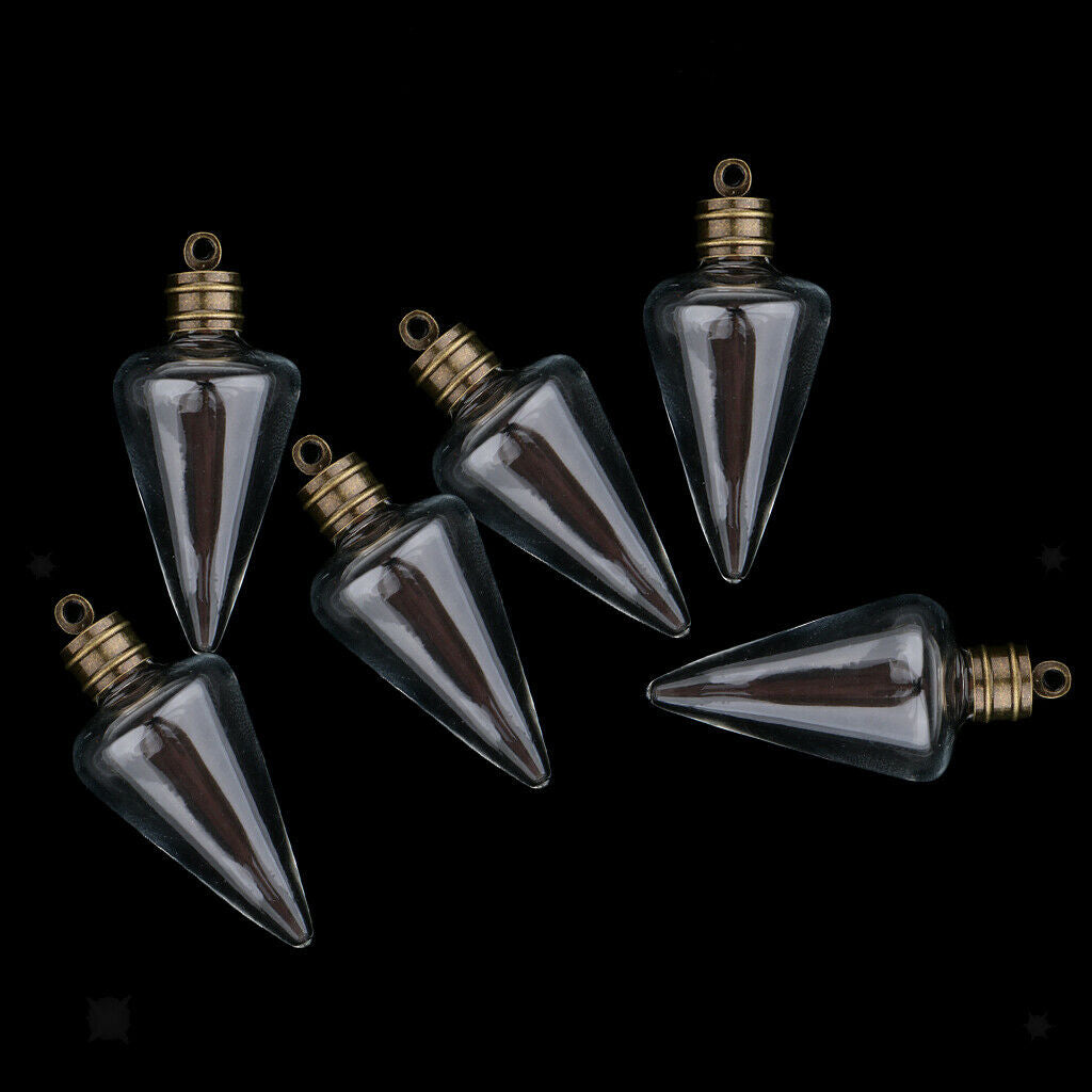 6x Clear Empty Wishing Bottles Vial Necklace Pendant Glass Handcraft Charms