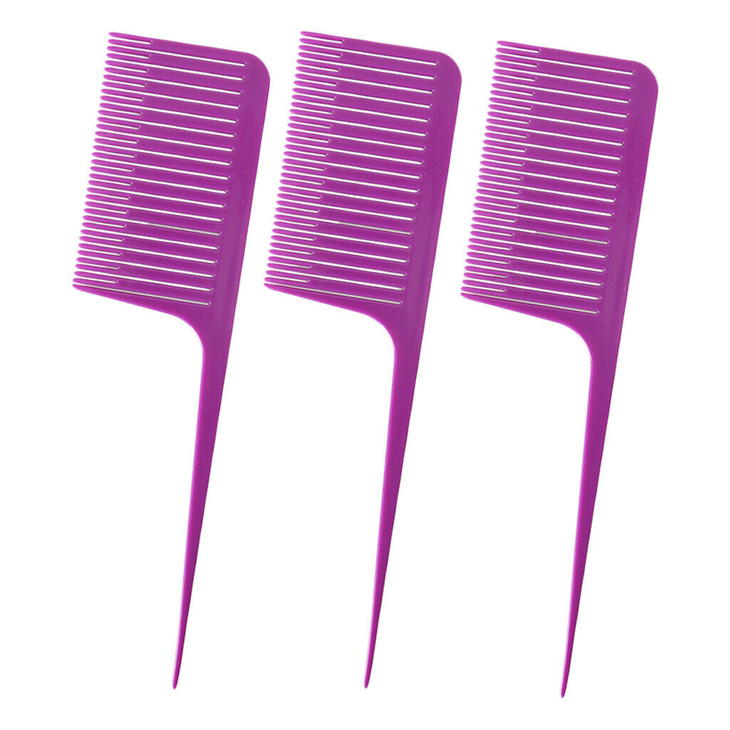 3x Plastic Weave Highlight Foiling Hair Comb Salon Dyeing Combs Purple