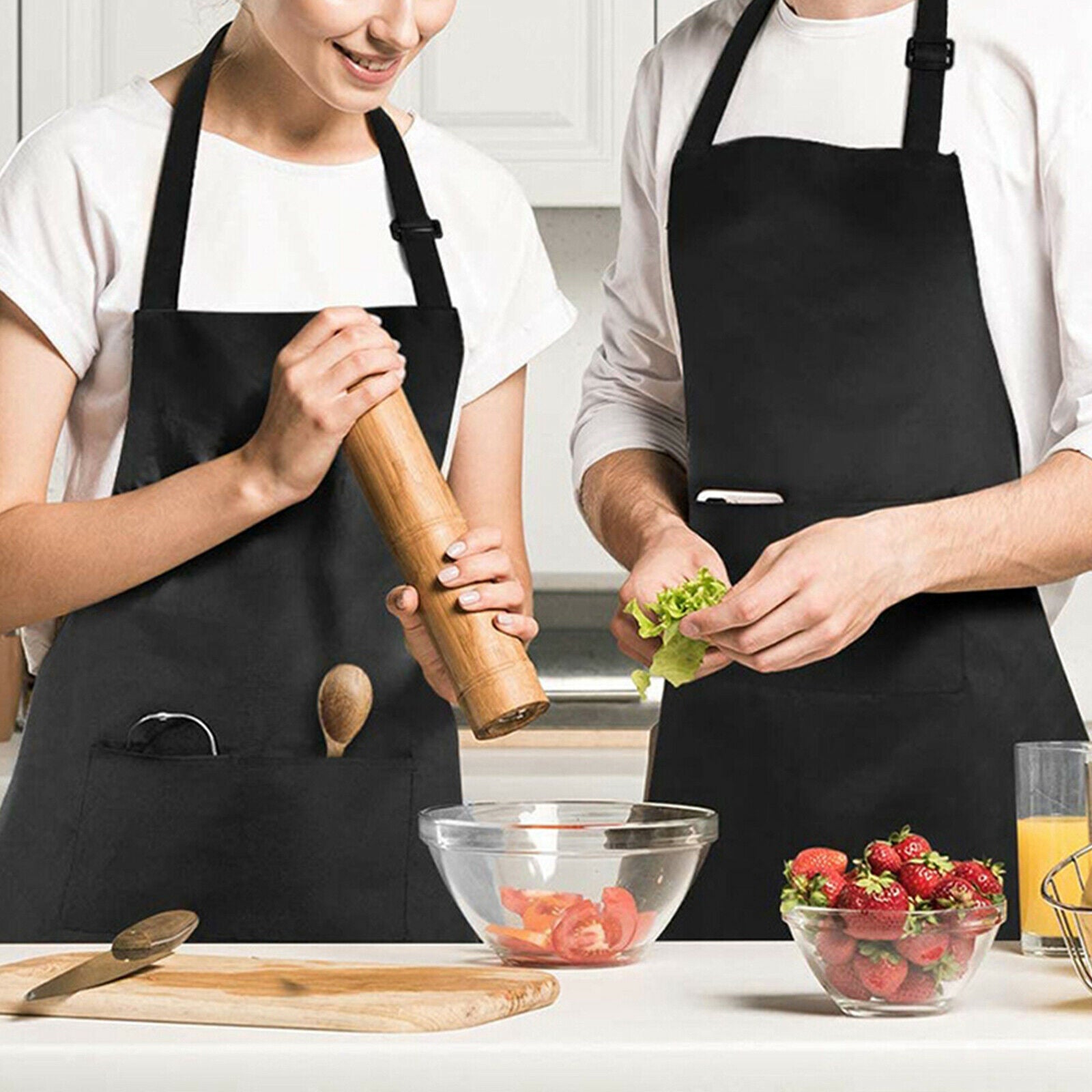 4X Men Women Cooking Apron with Large Pocket Baking Cooking Kitchen Apron Black
