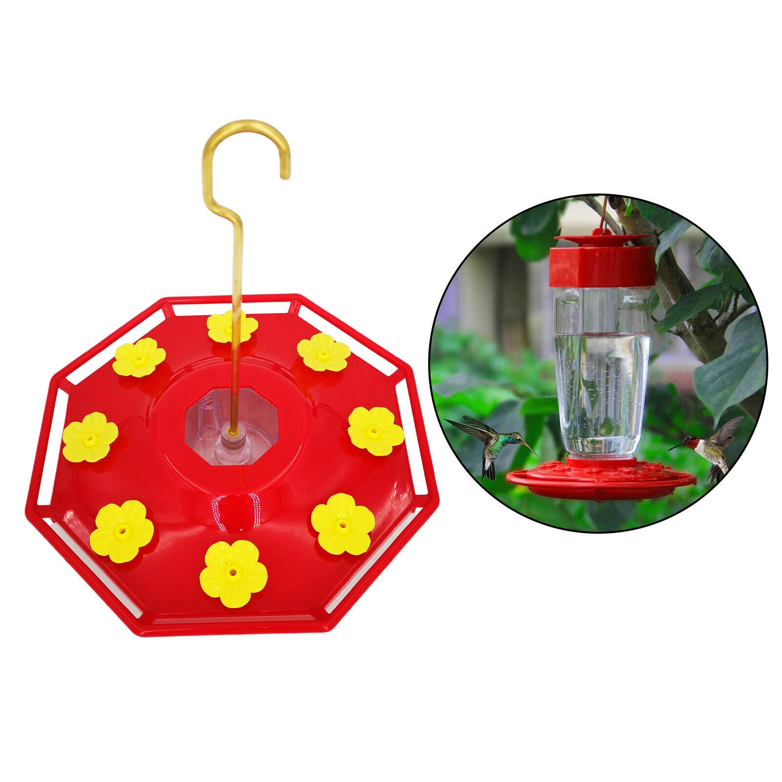 Outdoor Courtyard Leak-Proof Hummingbird Flower Feeder with 8 Feeder Ports