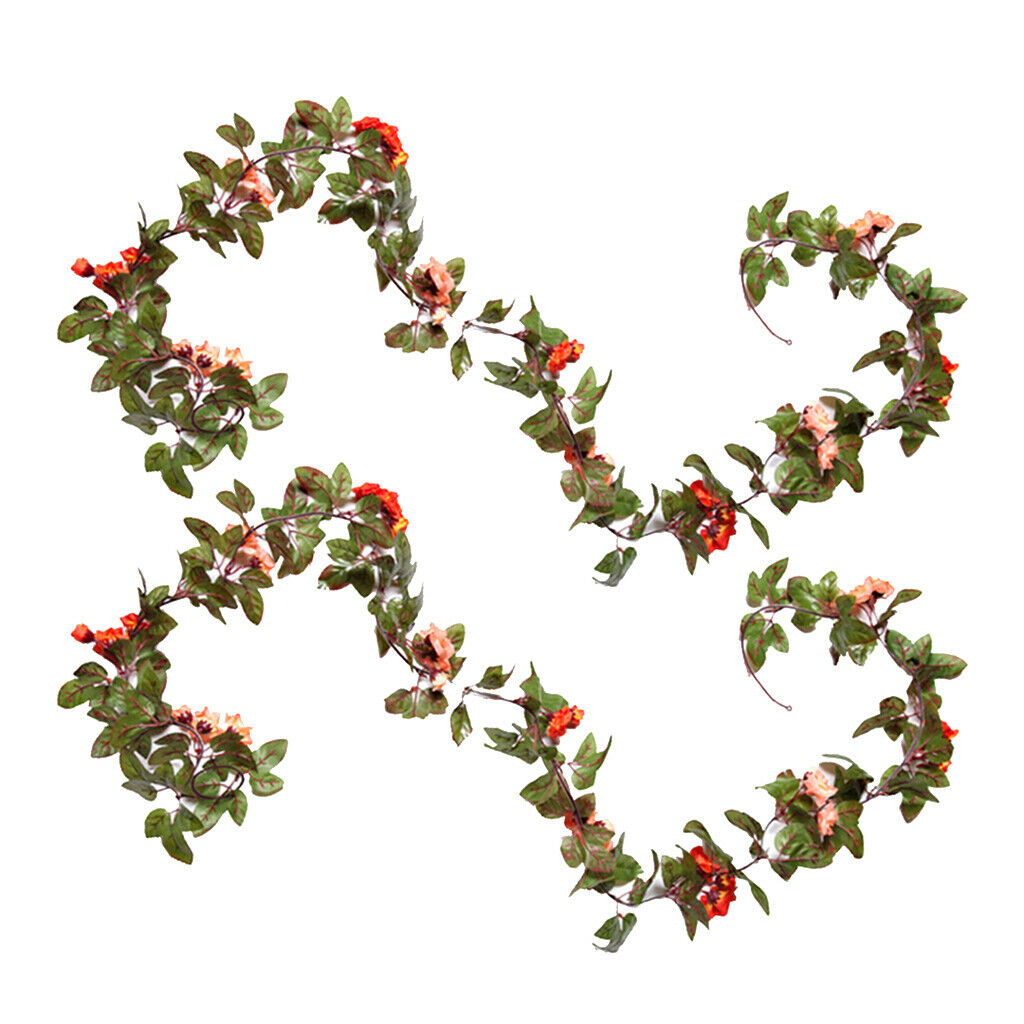 2pcs Vivid Color Vine Flowers Garland Silk Flower Garland Wall Hanging Art