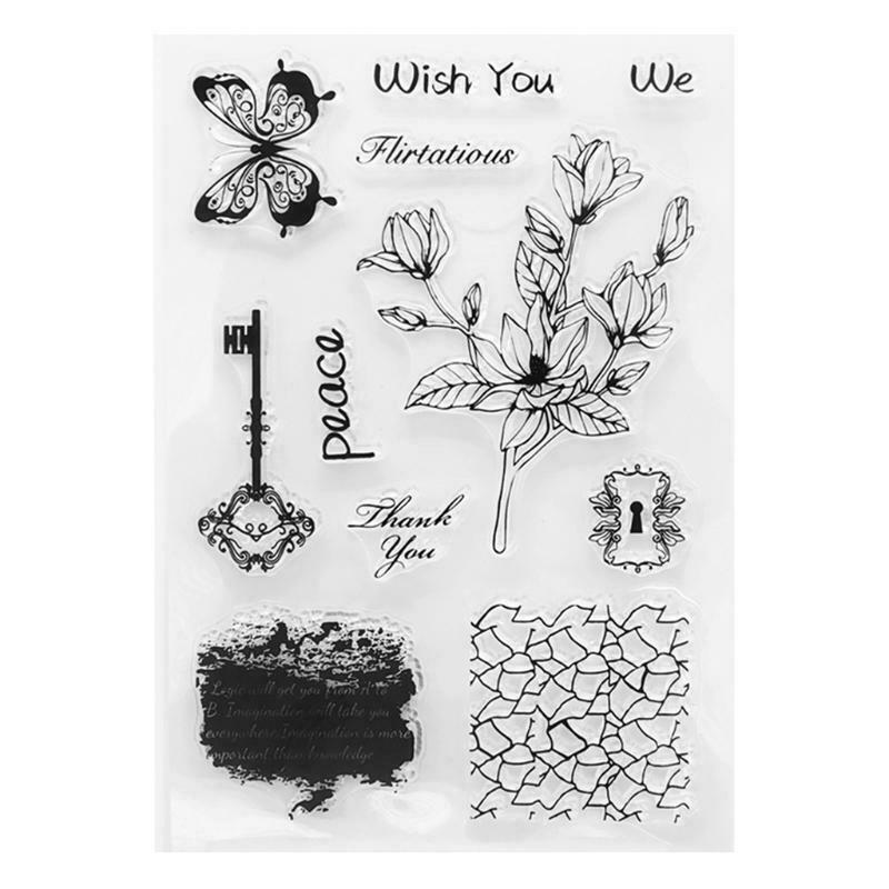 Key Flower Silicone Clear Seal Stamp DIY Scrapbook Embossing Photo Album Decor
