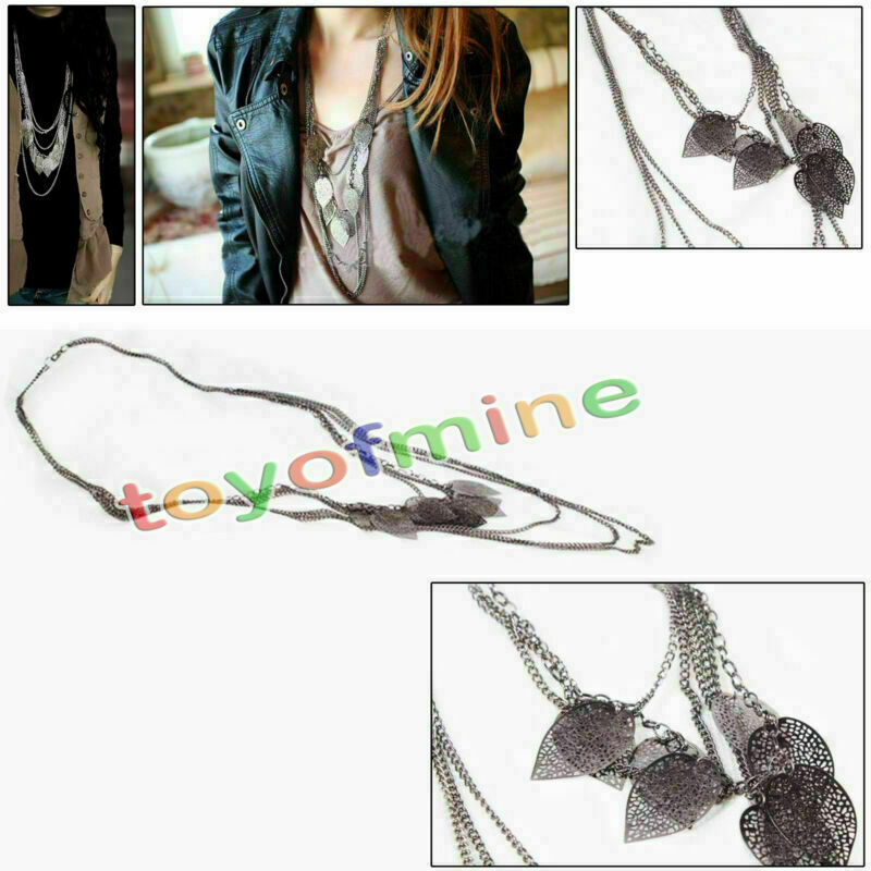 Korean Retro Bohemian Multi Stray Leaf Necklace Sweater Long Chain Jewelry
