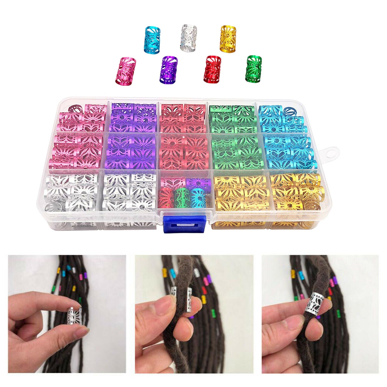 170Pcs Adjustable Hair Braid Cuff Clips Tubes Jewelry For Hair Extension