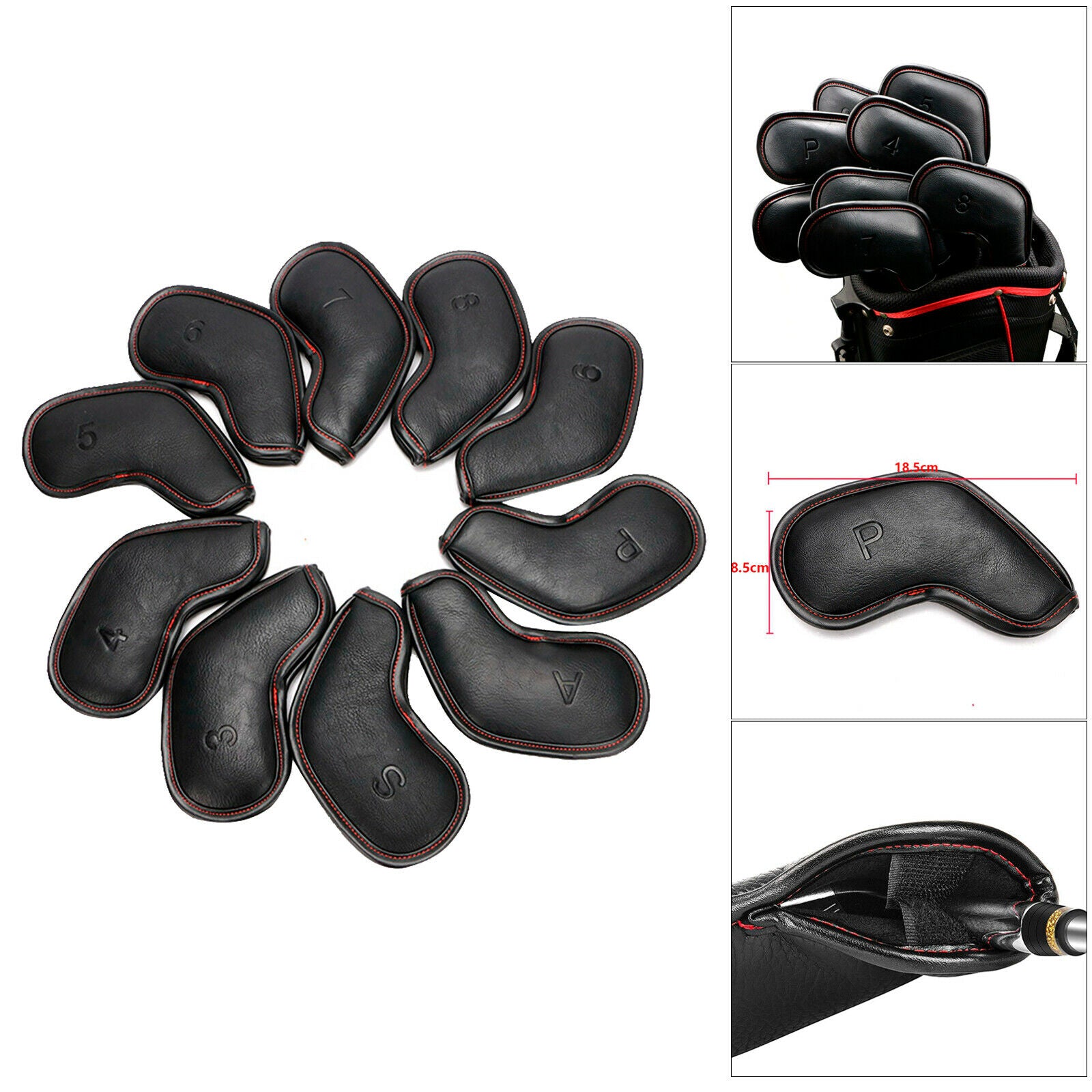 10pc Golf Iron Head Covers Protective Long Neck Club Headcover Sleeves