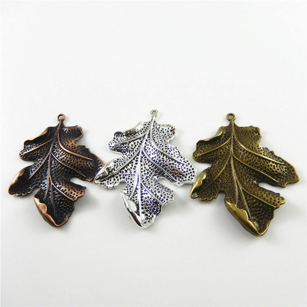 Zinc Alloy Jewelry Making 3 Colors Mixed Tree Leaf Shape Charms Pendants 3pcs