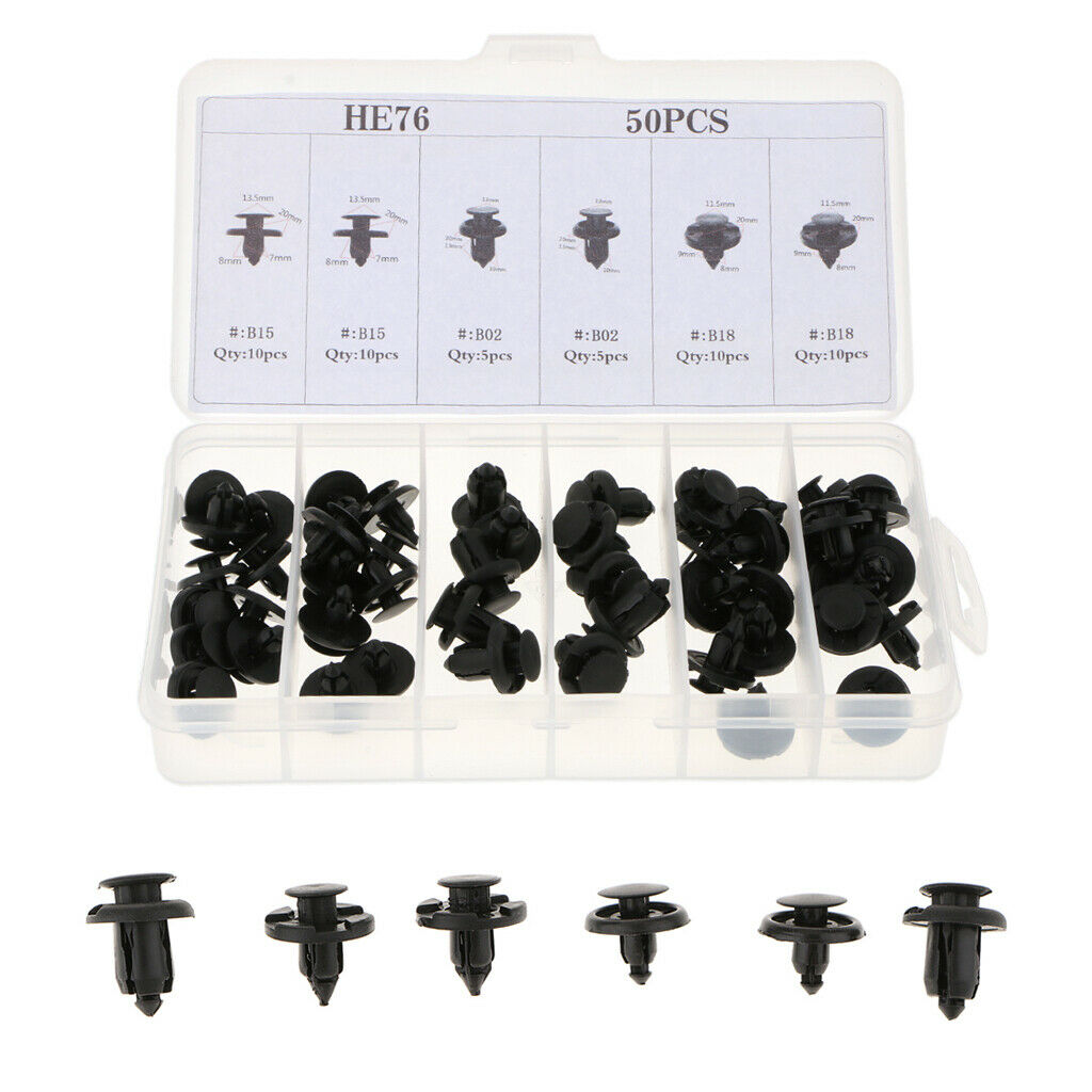 50 Pieces 6 Sizes Car Body Push Pin Rivet Trim Fastener Panel Clip Retainer