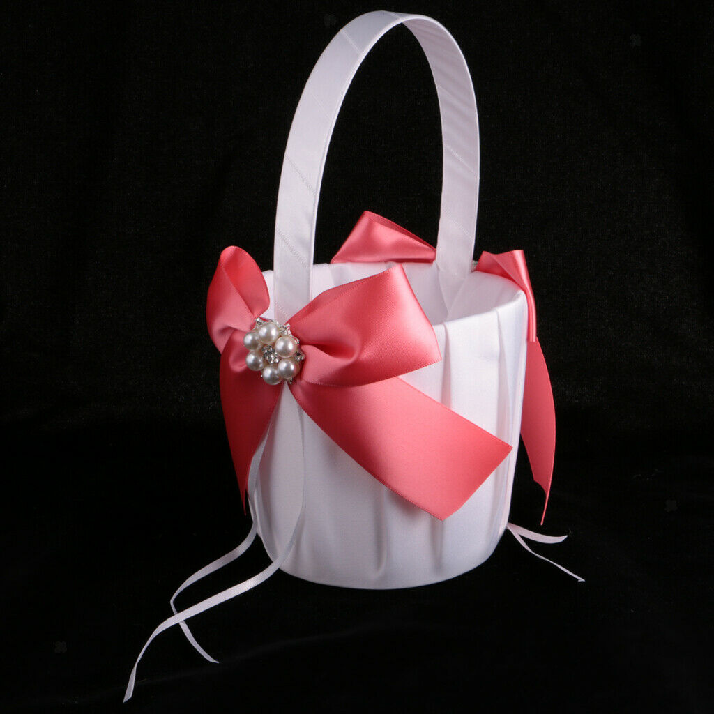 Wedding Gorgeous Satin Bowknot Pearls Flower Girls Basket Wedding Accessories -