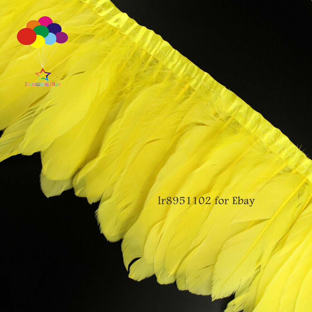 2 Meter Yellow plume Beautiful Goose Feather Fringe Trim quantity Size 6-8 inch