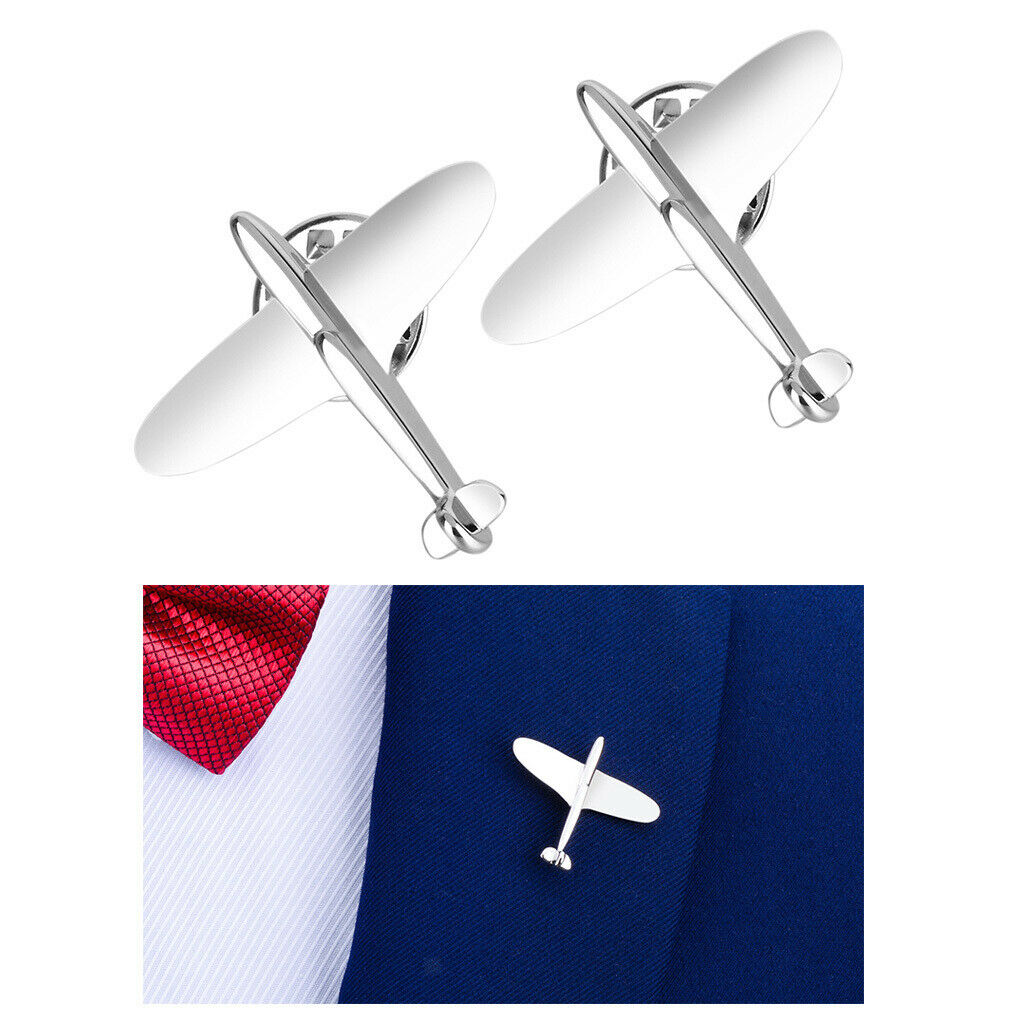 2 Pieces Fashion Airplane Design Lapel Pin Collar Pin Banquet Decor for Men