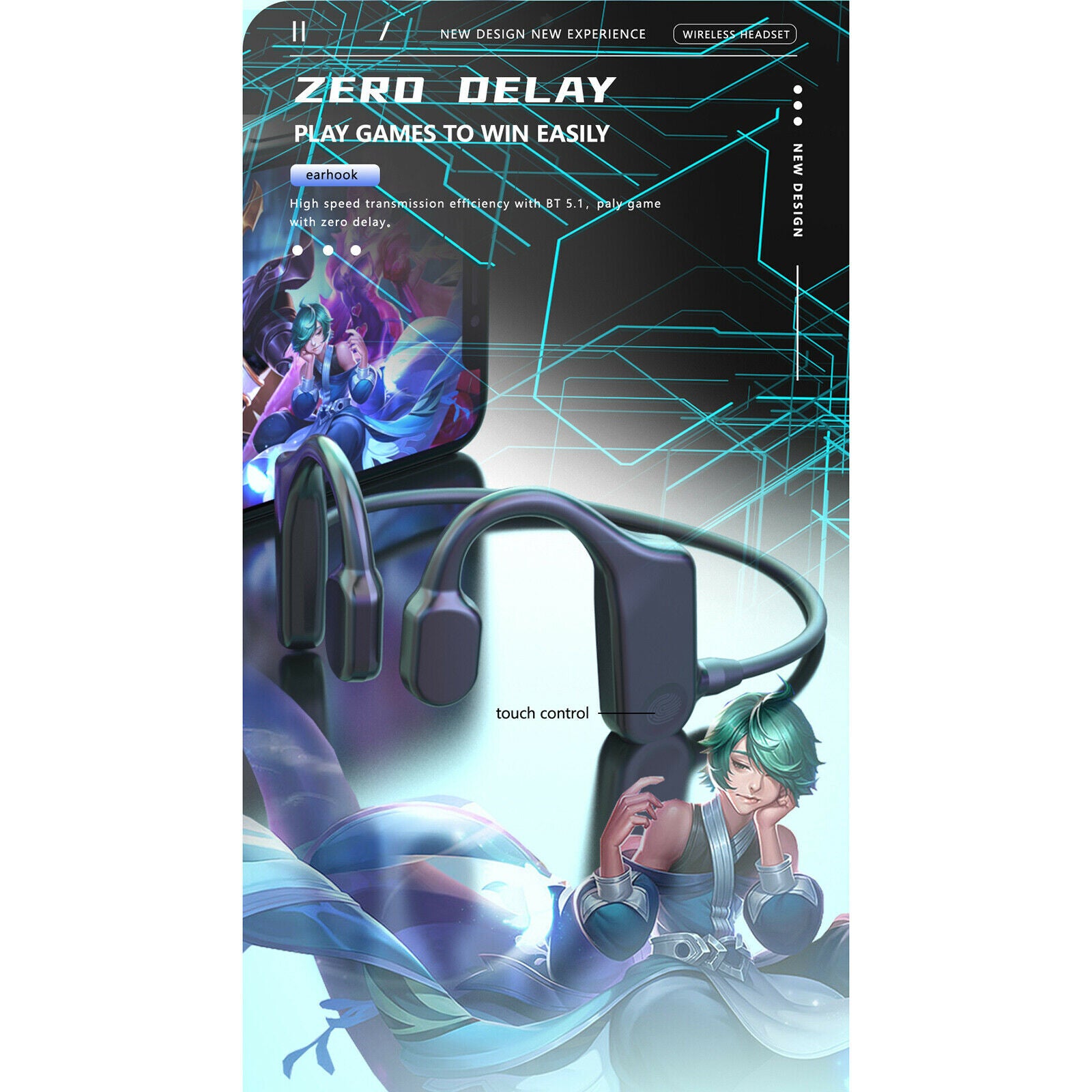 Open Ear Bluetooth Headphone with Bone Conduction TWS Running Earphones