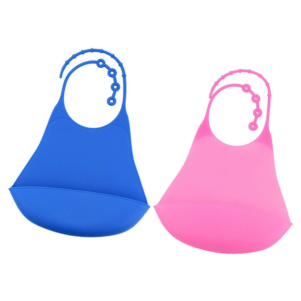 2 Packs Silicone Bib Reusable Washable Clothing Protector Pink+Dark Blue