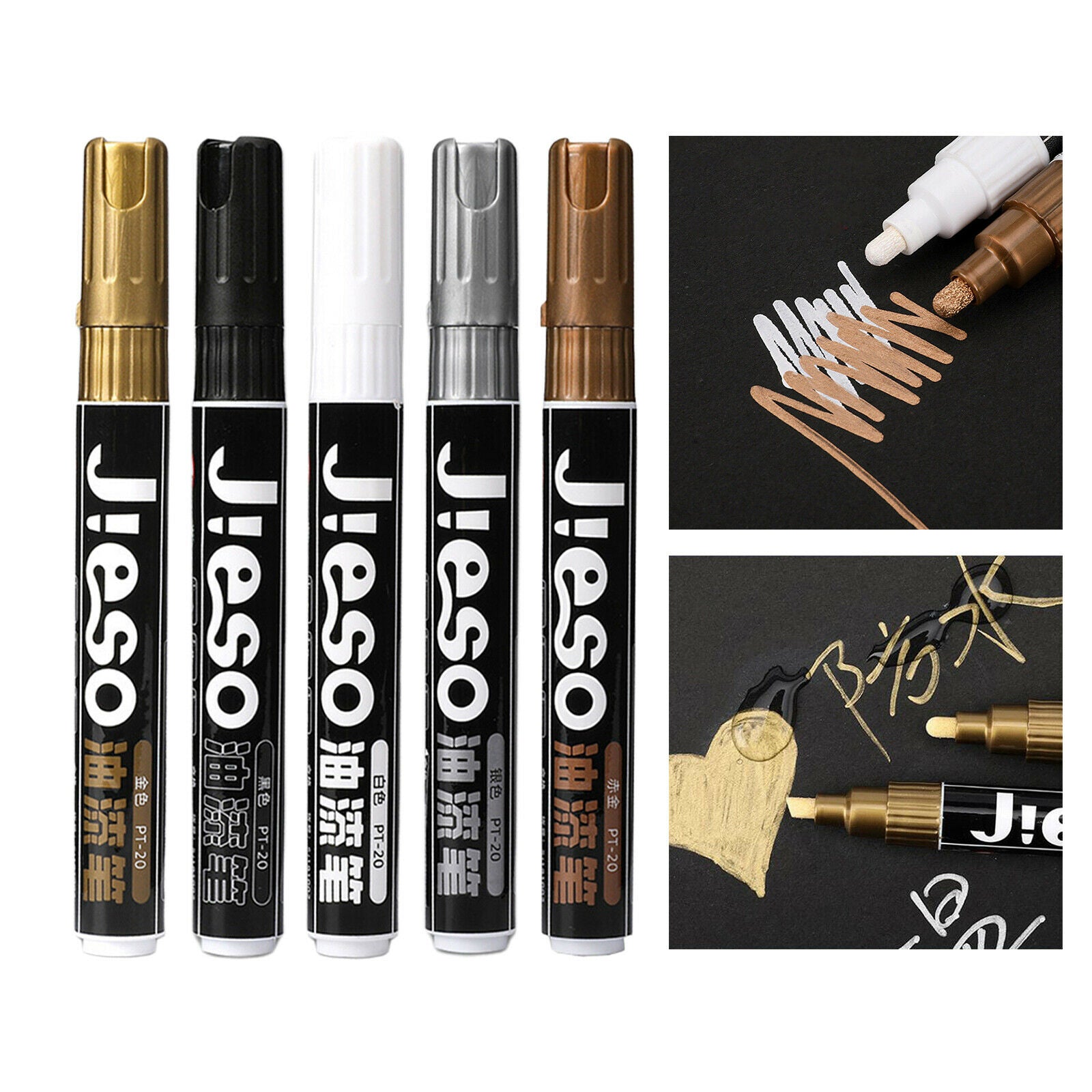 5Pcs Waterproof Metallic Marker Pens Paint for DIY Metal Wood Glass Painting
