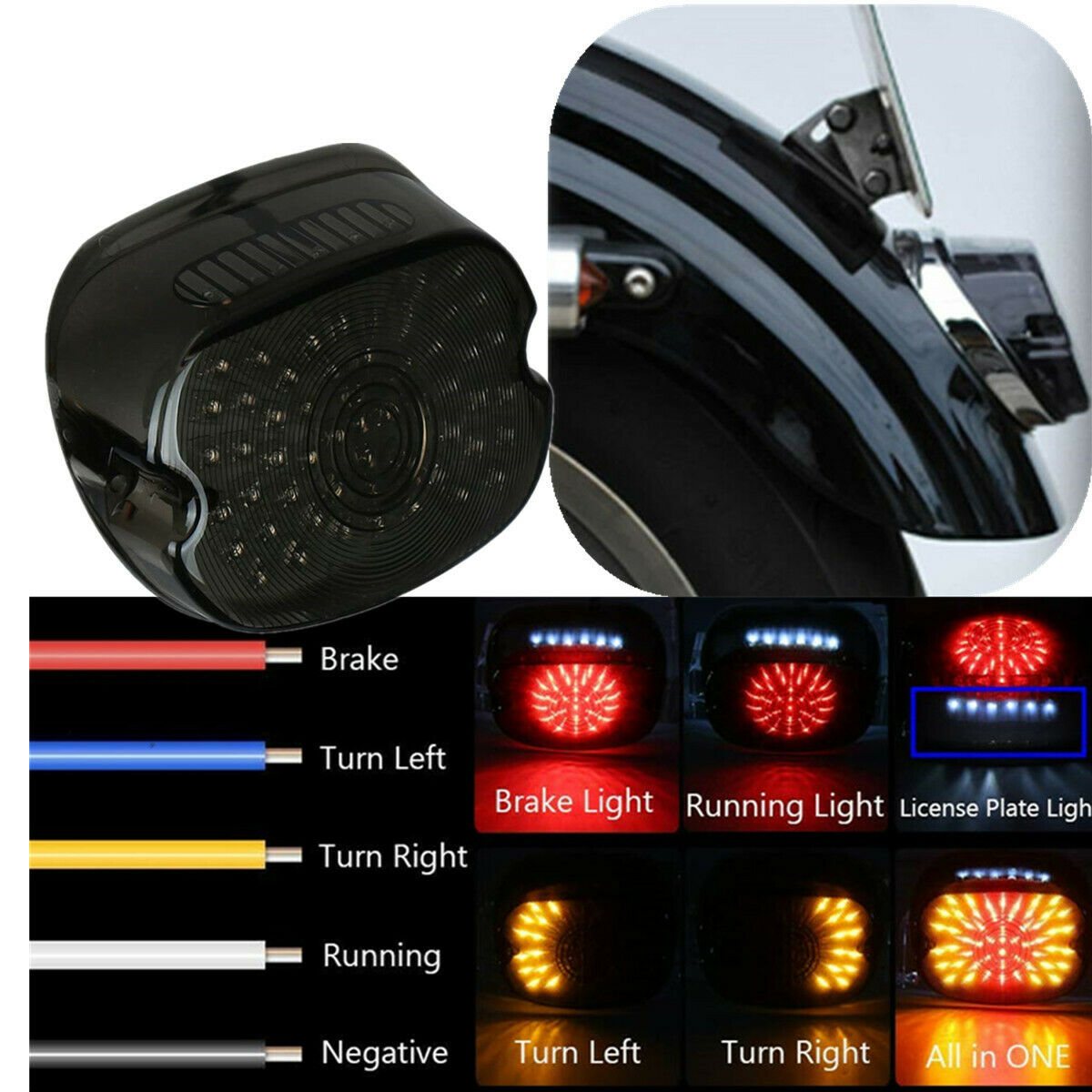 12V 60LEDs Smoke Shell LED Tail/Brake/Turn Signal/License Plate Light Universal
