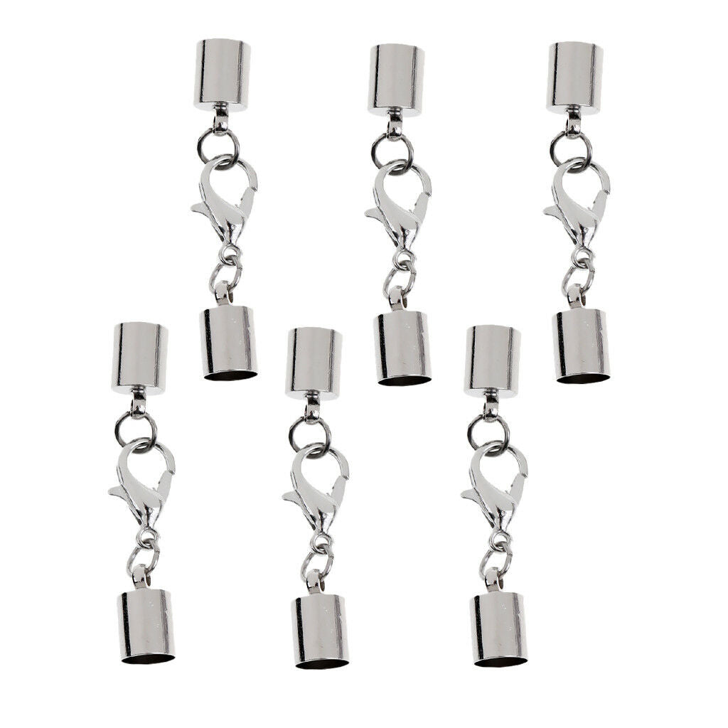 6 Pcs Sliver Cord End Caps Lobster Clasp Converter DIY Jewelry Findings