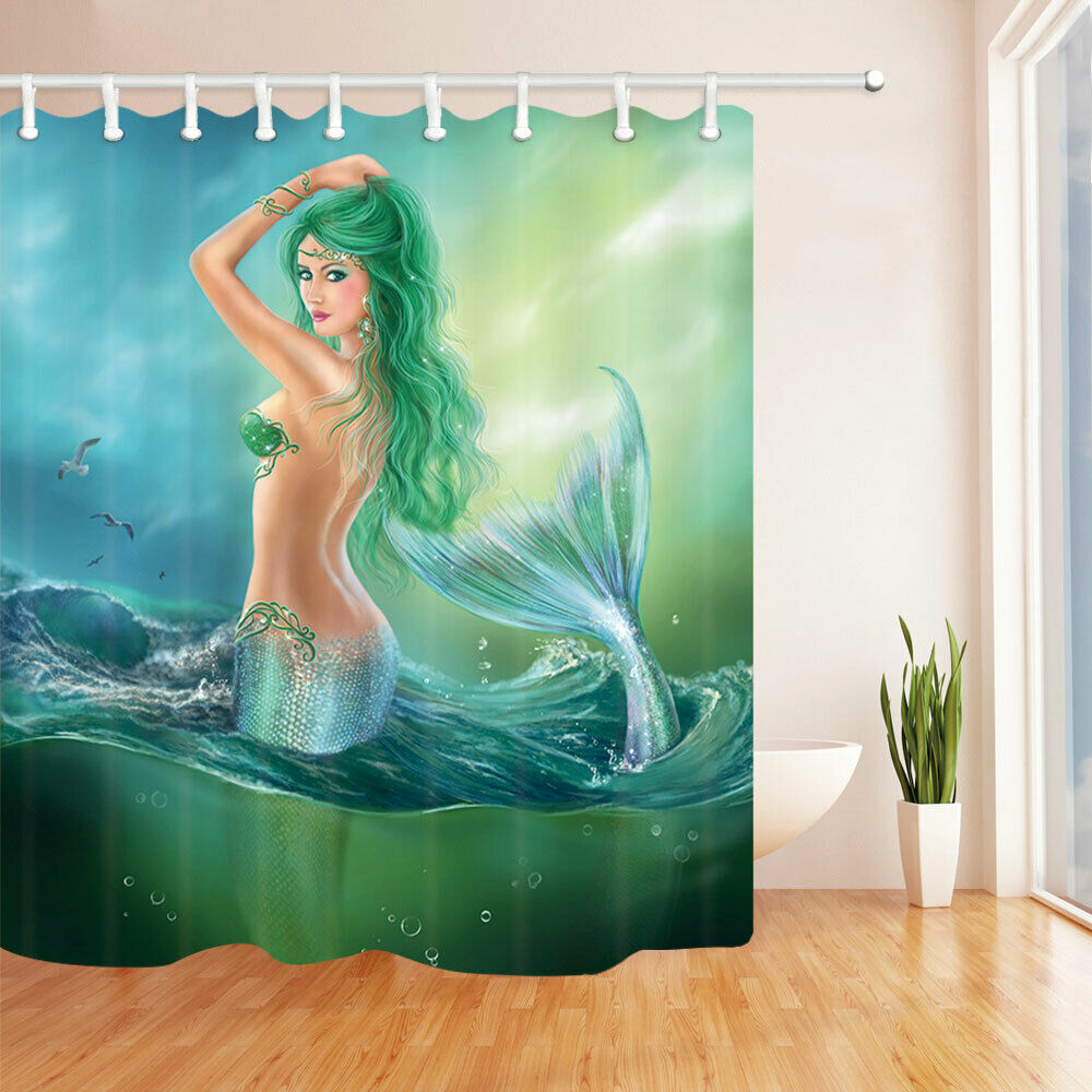 Sexy Mermaid In The Sea Fabric Bathroom Shower Curtains Hooks 71x71"